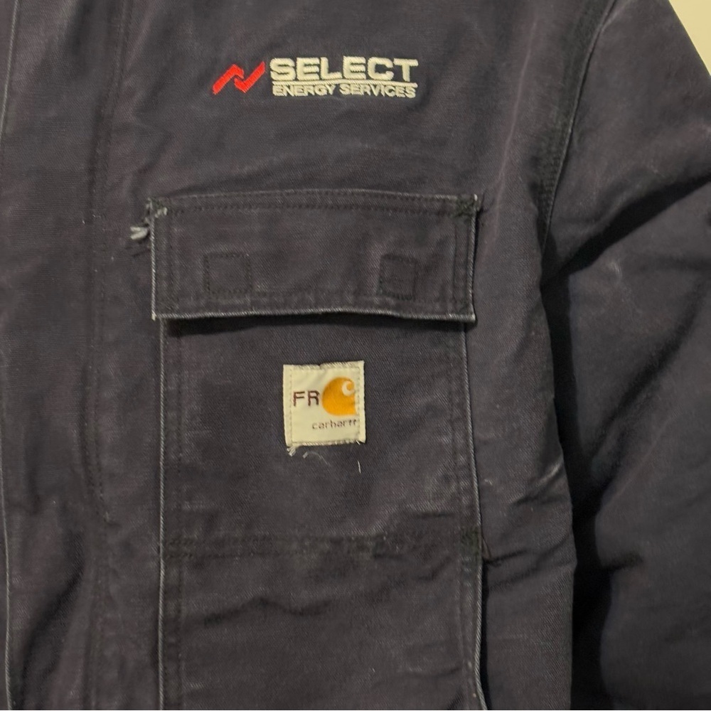 Vintage Carhartt FR Corporate Logo Padded Coat Dark Blue Size 2XL - Picture 3 of 12